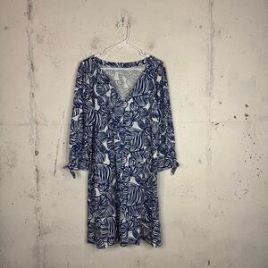 Lilly Pulitzer Cath 3/4 Sleeves Aegean Navy Spring Notch Neckline Dress XL